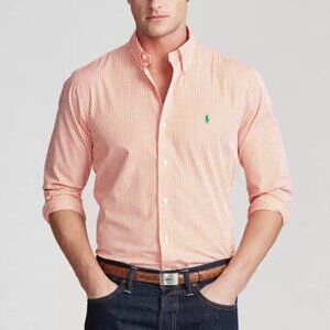 Ralph Lauren Shirt Men's Large Button-Down Orange-White‎ Pinstriped